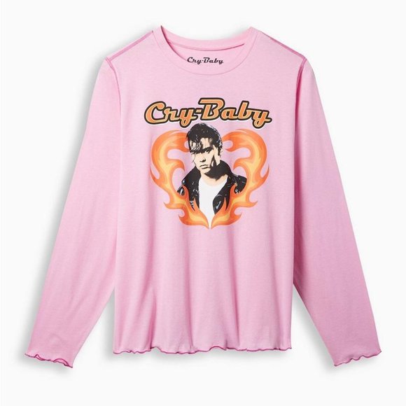 ❤️NWT VINTAGE TORRID CRY BABY MOVIE - JOHNNY DEPP - LETTUCE HEM GRAPHIC CROP TEE - Picture 1 of 8